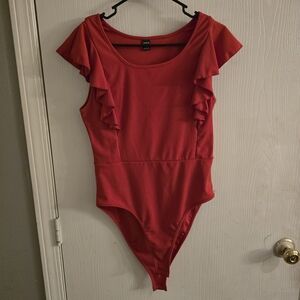 Red Ruffle Sleeve Womans Bodysuit